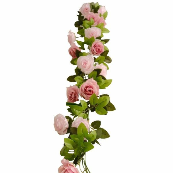 Garlands & Vines |   2 Pack 7ft Blush Dusty Rose Artificial Silk Flower Garland Mini Rose Vines with 26 Flower Heads Artificial Flowers & Greens Garlands & Vines