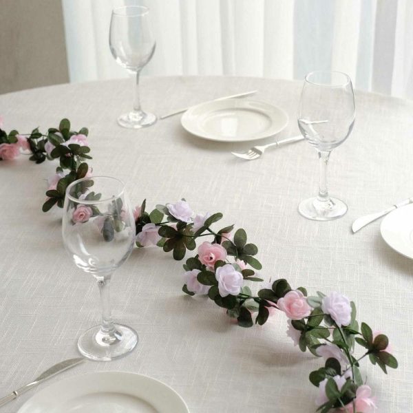 Garlands & Vines |   2 Pack 8ft Blush Dusty Rose Artificial Silk Flower Garland Mini Rose Vines with 45 Flower Heads Artificial Flowers & Greens Dusty Rose