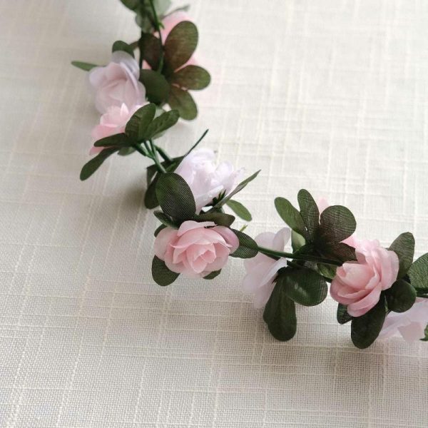 Garlands & Vines |   2 Pack 8ft Blush Dusty Rose Artificial Silk Flower Garland Mini Rose Vines with 45 Flower Heads Artificial Flowers & Greens Dusty Rose