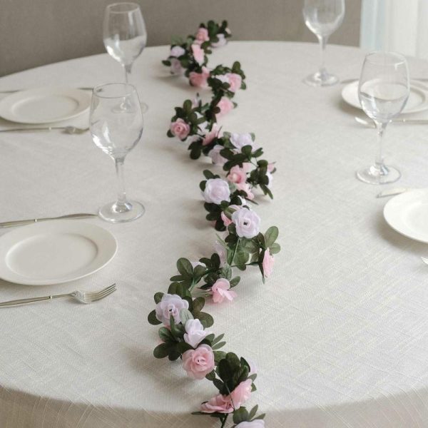 Garlands & Vines |   2 Pack 8ft Blush Dusty Rose Artificial Silk Flower Garland Mini Rose Vines with 45 Flower Heads Artificial Flowers & Greens Dusty Rose