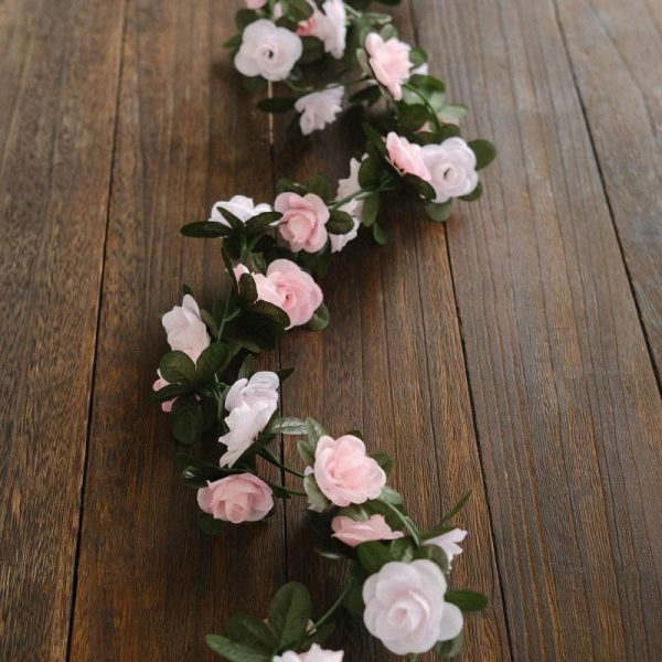 Garlands & Vines |   2 Pack 8ft Blush Dusty Rose Artificial Silk Flower Garland Mini Rose Vines with 45 Flower Heads Artificial Flowers & Greens Dusty Rose