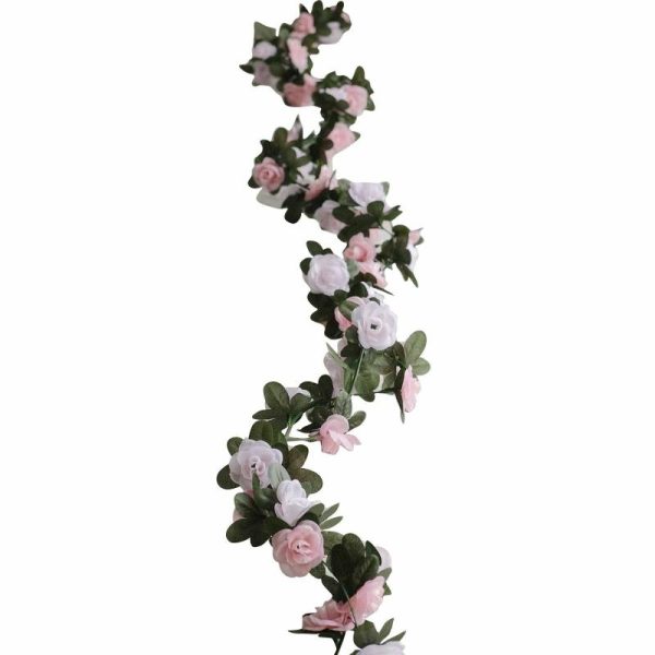 Garlands & Vines |   2 Pack 8ft Blush Dusty Rose Artificial Silk Flower Garland Mini Rose Vines with 45 Flower Heads Artificial Flowers & Greens Dusty Rose