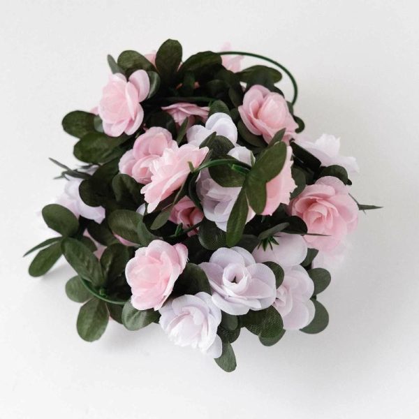 Garlands & Vines |   2 Pack 8ft Blush Dusty Rose Artificial Silk Flower Garland Mini Rose Vines with 45 Flower Heads Artificial Flowers & Greens Dusty Rose