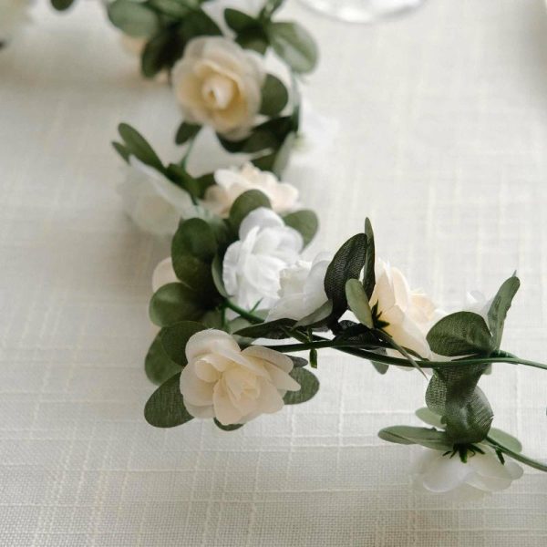 Garlands & Vines |   2 Pack 8ft Cream Ivory Artificial Silk Flower Garland Mini Rose Vines with 45 Flower Heads Artificial Flowers & Greens Garlands & Vines