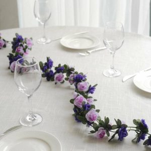 Garlands & Vines |   2 Pack 8ft Lavender Purple Artificial Silk Flower Garland Mini Rose Vines with 45 Flower Heads Artificial Flowers & Greens Garlands & Vines