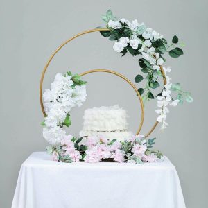 Garlands & Vines |   24″ 16″ Gold Double Metal Hoop Wedding Centerpiece, Flower Stand Artificial Flowers & Greens Garlands & Vines