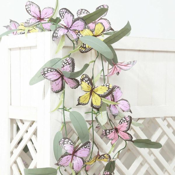 Garlands & Vines |   3 Pack Artificial Butterfly Garland Vines with Willow Greenery Leaves, Faux Flowers Garland – 6ft Artificial Flowers & Greens Butterfly Collection