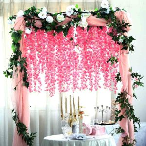 Garlands & Vines |   42″ Pink Artificial Silk Hanging Wisteria Flower Garland Vines, Elaborated 5 Full Strands in 1 Bush Artificial Flowers & Greens Garlands & Vines