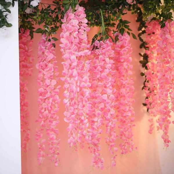 Garlands & Vines |   42″ Pink Artificial Silk Hanging Wisteria Flower Garland Vines, Elaborated 5 Full Strands in 1 Bush Artificial Flowers & Greens Garlands & Vines