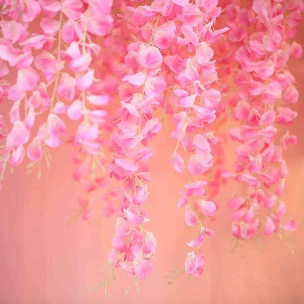 Garlands & Vines |   42″ Pink Artificial Silk Hanging Wisteria Flower Garland Vines, Elaborated 5 Full Strands in 1 Bush Artificial Flowers & Greens Garlands & Vines