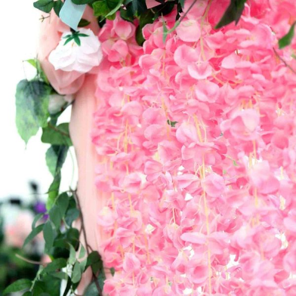 Garlands & Vines |   42″ Pink Artificial Silk Hanging Wisteria Flower Garland Vines, Elaborated 5 Full Strands in 1 Bush Artificial Flowers & Greens Garlands & Vines