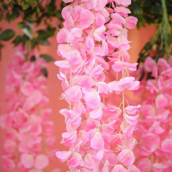 Garlands & Vines |   42″ Pink Artificial Silk Hanging Wisteria Flower Garland Vines, Elaborated 5 Full Strands in 1 Bush Artificial Flowers & Greens Garlands & Vines