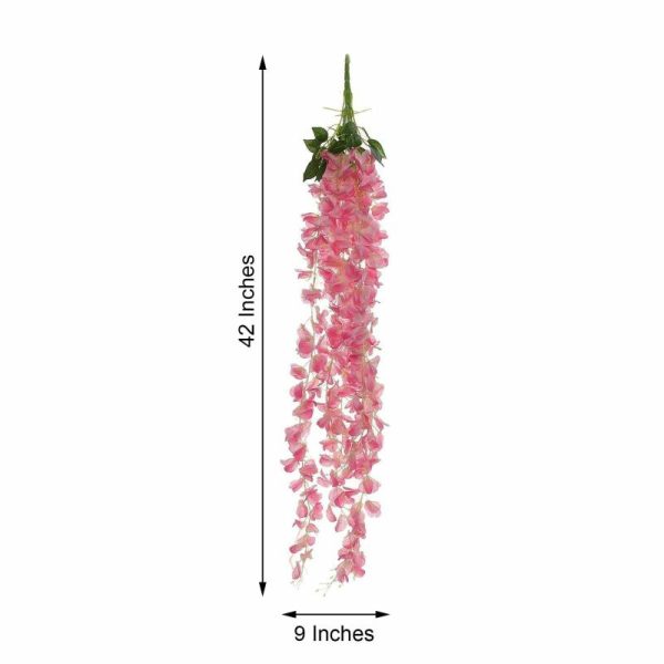 Garlands & Vines |   42″ Pink Artificial Silk Hanging Wisteria Flower Garland Vines, Elaborated 5 Full Strands in 1 Bush Artificial Flowers & Greens Garlands & Vines