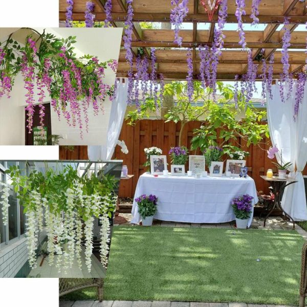 Garlands & Vines |   42″ Pink Artificial Silk Hanging Wisteria Flower Garland Vines, Elaborated 5 Full Strands in 1 Bush Artificial Flowers & Greens Garlands & Vines