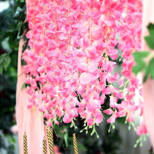 Garlands & Vines |   42″ Pink Artificial Silk Hanging Wisteria Flower Garland Vines, Elaborated 5 Full Strands in 1 Bush Artificial Flowers & Greens Garlands & Vines