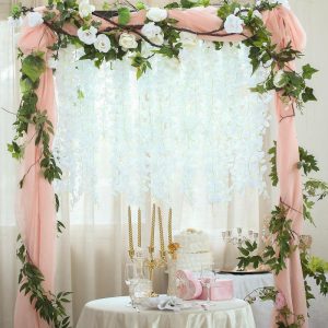 Garlands & Vines |   42″ White Artificial Silk Hanging Wisteria Flower Garland Vines – Elaborated 5 Full Strands in 1 Bush Artificial Flowers & Greens Garlands & Vines