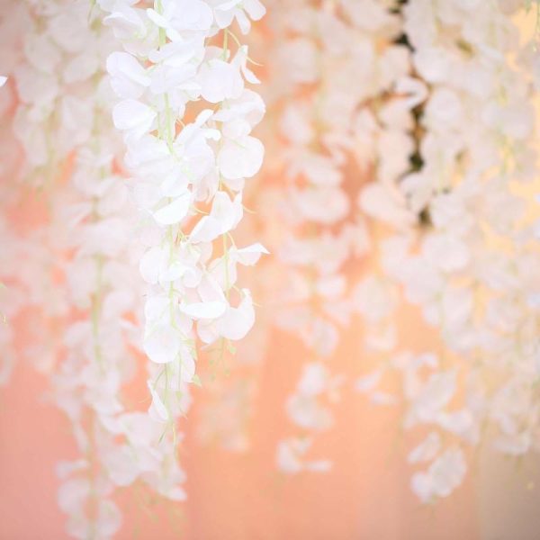 Garlands & Vines |   42″ White Artificial Silk Hanging Wisteria Flower Garland Vines – Elaborated 5 Full Strands in 1 Bush Artificial Flowers & Greens Garlands & Vines