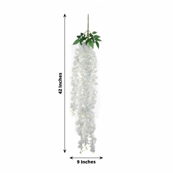 Garlands & Vines |   42″ White Artificial Silk Hanging Wisteria Flower Garland Vines – Elaborated 5 Full Strands in 1 Bush Artificial Flowers & Greens Garlands & Vines