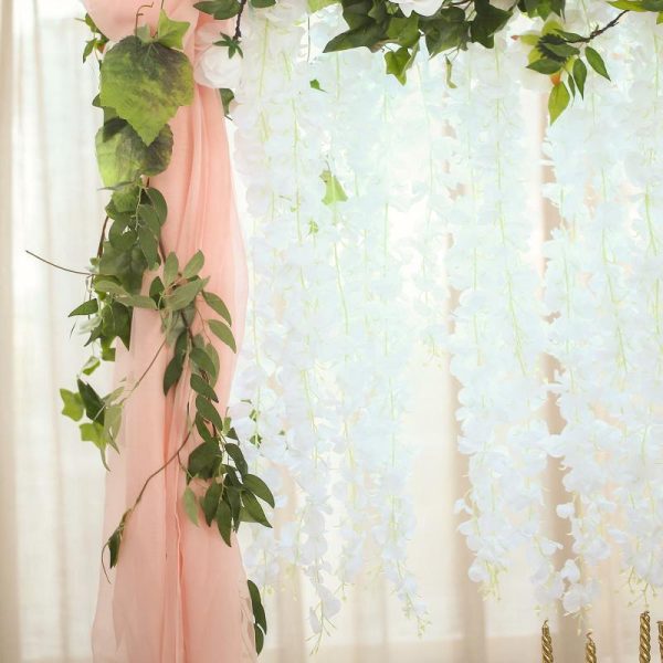 Garlands & Vines |   42″ White Artificial Silk Hanging Wisteria Flower Garland Vines – Elaborated 5 Full Strands in 1 Bush Artificial Flowers & Greens Garlands & Vines