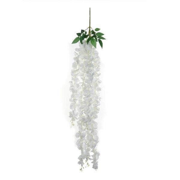 Garlands & Vines |   42″ White Artificial Silk Hanging Wisteria Flower Garland Vines – Elaborated 5 Full Strands in 1 Bush Artificial Flowers & Greens Garlands & Vines