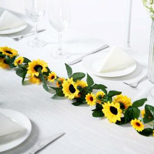 Garlands & Vines |   6.5ft Artificial Silk Sunflower Table Garland, Flower Vine Chain Artificial Flowers & Greens Garlands & Vines