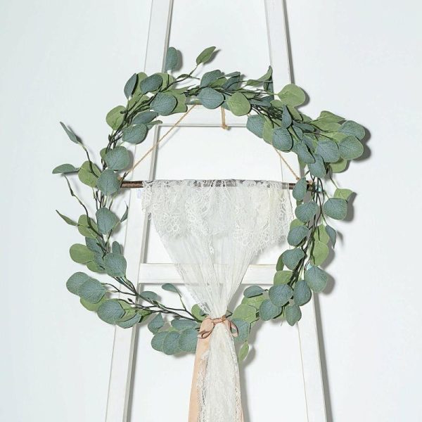 Garlands & Vines |   6.5ft Frosted Green Artificial Silk Eucalyptus Leaf Garland Vine Artificial Flowers & Greens Garlands & Vines