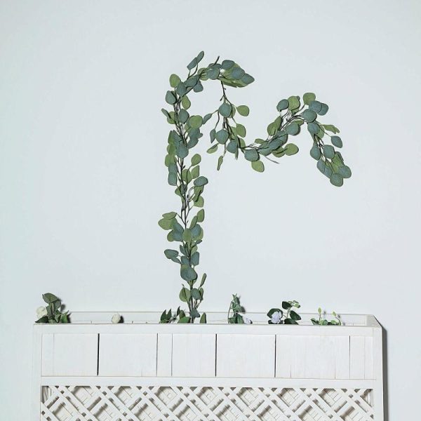 Garlands & Vines |   6.5ft Frosted Green Artificial Silk Eucalyptus Leaf Garland Vine Artificial Flowers & Greens Garlands & Vines