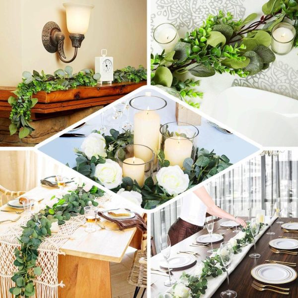 Garlands & Vines |   6.5ft Frosted Green Artificial Silk Eucalyptus Leaf Garland Vine Artificial Flowers & Greens Garlands & Vines