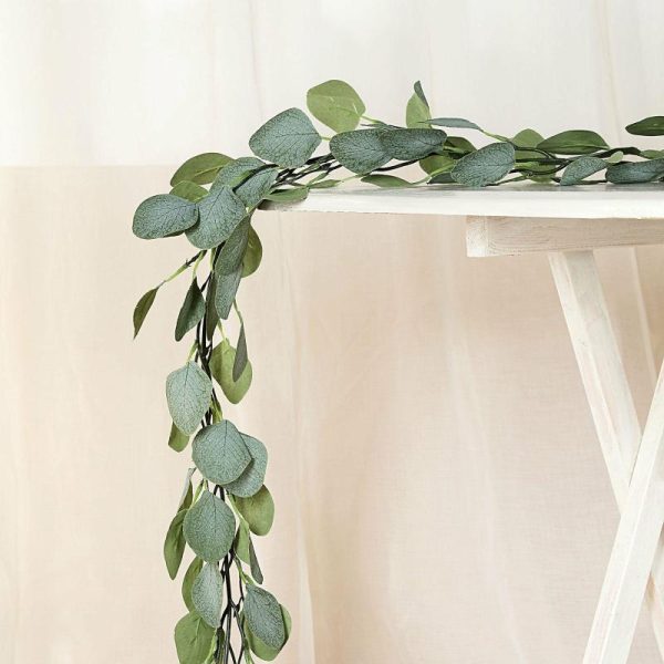 Garlands & Vines |   6.5ft Frosted Green Artificial Silk Eucalyptus Leaf Garland Vine Artificial Flowers & Greens Garlands & Vines