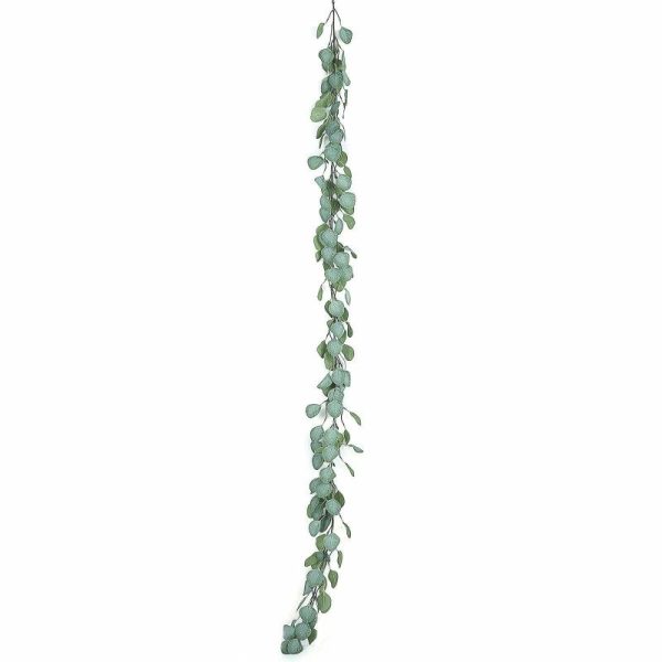 Garlands & Vines |   6.5ft Frosted Green Artificial Silk Eucalyptus Leaf Garland Vine Artificial Flowers & Greens Garlands & Vines