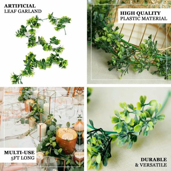 Garlands & Vines |   6ft Green Real Touch Artificial Clover Leaf Garland, Flexible Vine Artificial Flowers & Greens Garlands & Vines