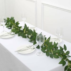 Garlands & Vines |   6ft Real Touch Green Artificial Silk Rose Leaf Hanging Vine, Flexible Greenery Table Garland Artificial Flowers & Greens Garlands & Vines