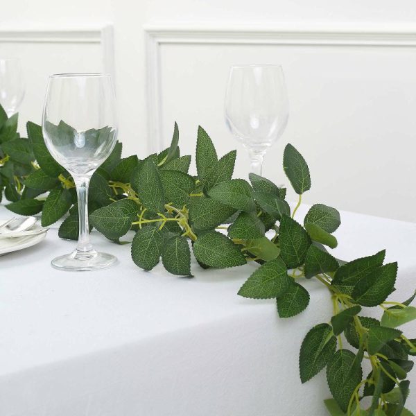 Garlands & Vines |   6ft Real Touch Green Artificial Silk Rose Leaf Hanging Vine, Flexible Greenery Table Garland Artificial Flowers & Greens Garlands & Vines