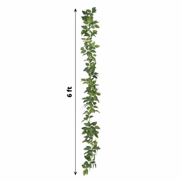 Garlands & Vines |   6ft Real Touch Green Artificial Silk Rose Leaf Hanging Vine, Flexible Greenery Table Garland Artificial Flowers & Greens Garlands & Vines