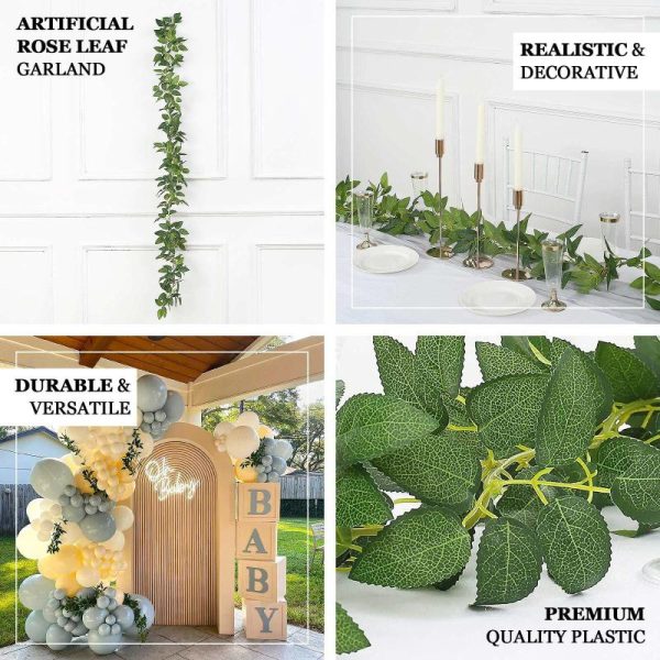 Garlands & Vines |   6ft Real Touch Green Artificial Silk Rose Leaf Hanging Vine, Flexible Greenery Table Garland Artificial Flowers & Greens Garlands & Vines