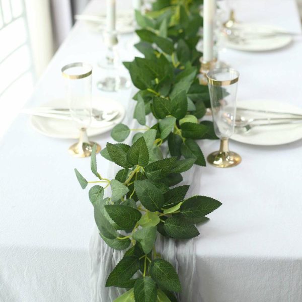 Garlands & Vines |   6ft Real Touch Green Artificial Silk Rose Leaf Hanging Vine, Flexible Greenery Table Garland Artificial Flowers & Greens Garlands & Vines