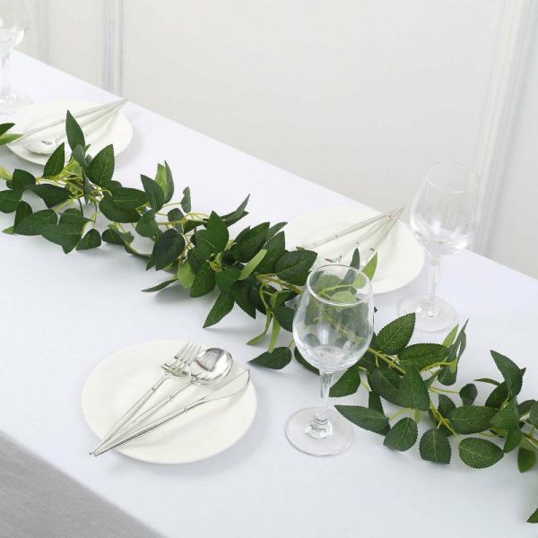 Garlands & Vines |   6ft Real Touch Green Artificial Silk Rose Leaf Hanging Vine, Flexible Greenery Table Garland Artificial Flowers & Greens Garlands & Vines