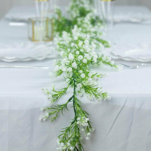 Garlands & Vines |   6ft White Real Touch Faux Baby Breath Hanging Flower Vines, Artificial Silk Gypsophila Table Flower Garland Artificial Flowers & Greens Garlands & Vines