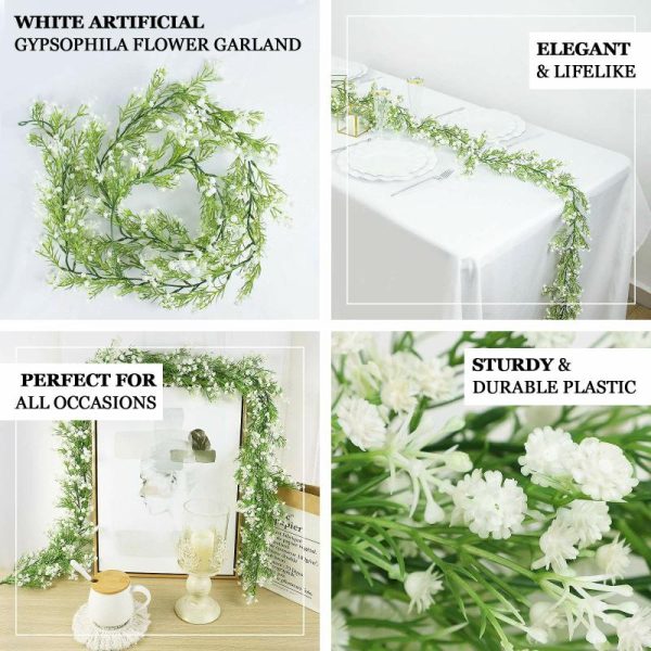 Garlands & Vines |   6ft White Real Touch Faux Baby Breath Hanging Flower Vines, Artificial Silk Gypsophila Table Flower Garland Artificial Flowers & Greens Garlands & Vines