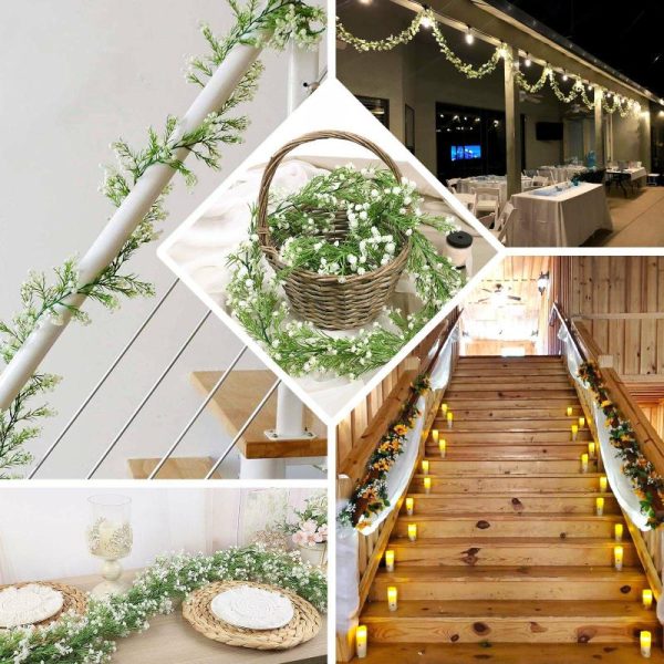 Garlands & Vines |   6ft White Real Touch Faux Baby Breath Hanging Flower Vines, Artificial Silk Gypsophila Table Flower Garland Artificial Flowers & Greens Garlands & Vines