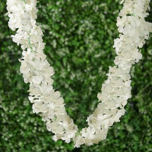 Garlands & Vines |   7ft Cream Artificial Silk Hydrangea Hanging Flower Garland Vine Artificial Flowers & Greens Cream