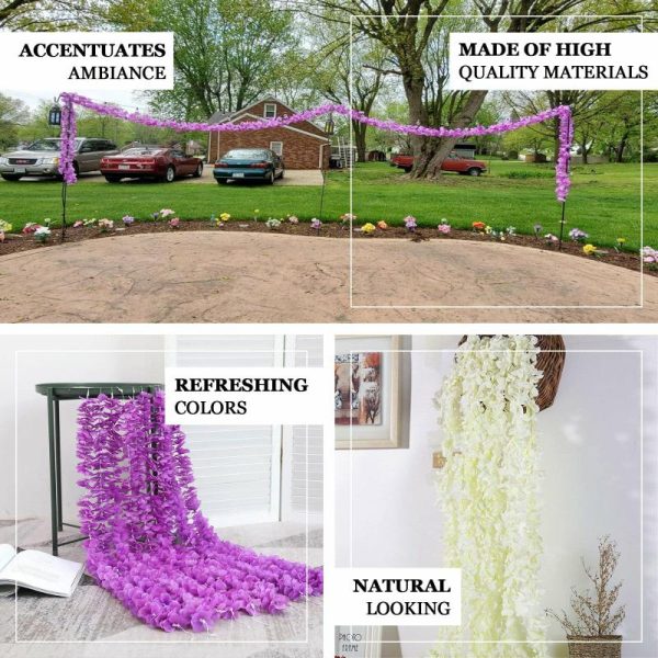 Garlands & Vines |   7ft Cream Artificial Silk Hydrangea Hanging Flower Garland Vine Artificial Flowers & Greens Cream