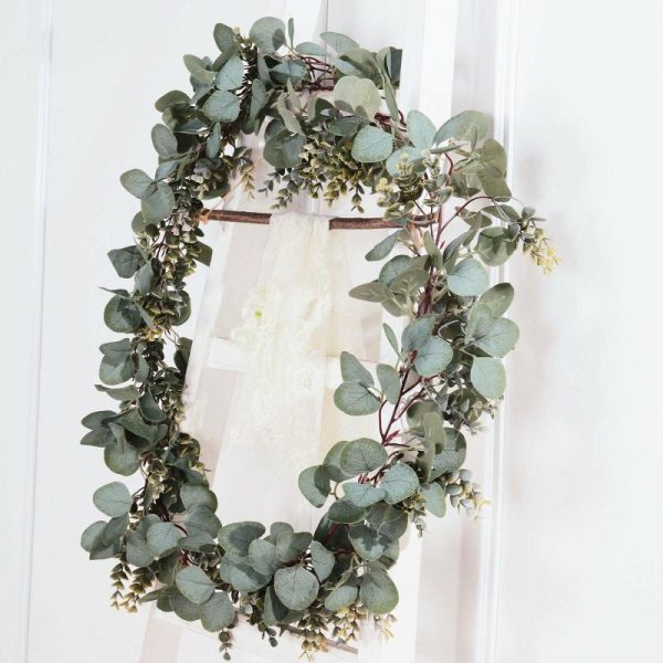 Garlands & Vines |   7ft Real Touch Green Artificial Eucalyptus Boxwood Leaf Garland Vine Artificial Flowers & Greens Garlands & Vines