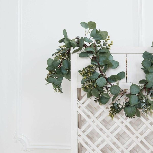 Garlands & Vines |   7ft Real Touch Green Artificial Eucalyptus Boxwood Leaf Garland Vine Artificial Flowers & Greens Garlands & Vines