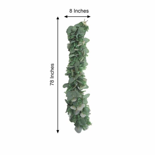 Garlands & Vines |   7ft Real Touch Green Artificial Eucalyptus Boxwood Leaf Garland Vine Artificial Flowers & Greens Garlands & Vines