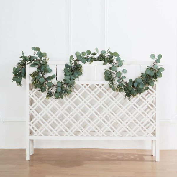 Garlands & Vines |   7ft Real Touch Green Artificial Eucalyptus Boxwood Leaf Garland Vine Artificial Flowers & Greens Garlands & Vines