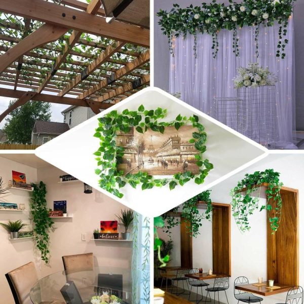 Garlands & Vines |   8ft Green UV Protected Artificial Silk Ivy Leaf Garland Vine, Outdoor Indoor Artificial Flowers & Greens Garlands & Vines