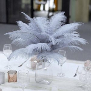 Glass & Metal Floral Vases |   12 Pack 13″-15″ Dusty Blue Natural Plume Real Ostrich Feathers, DIY Centerpiece Fillers Chargers & Centerpieces Dusty Blue