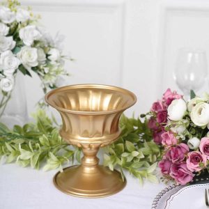 Glass & Metal Floral Vases |   2 Pack 6″ Gold Metal Roman Style Flower Table Pedestal Vase, Antique Mini Compote Vase Chargers & Centerpieces Glass & Metal Floral Vases