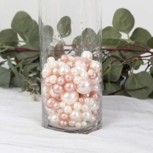 Glass & Metal Floral Vases |   200Pcs Assorted Rose Gold and Off White Lustrous Faux Pearl Beads Vase Fillers, No Hole DIY Craft Bead Set Chargers & Centerpieces Glass & Metal Floral Vases